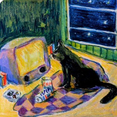 Painting of a cat in a room