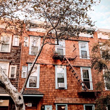 Brick building and trees