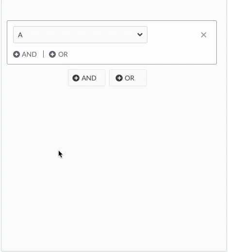 Prototype of a filter group card with AND and OR actions inside and below the block